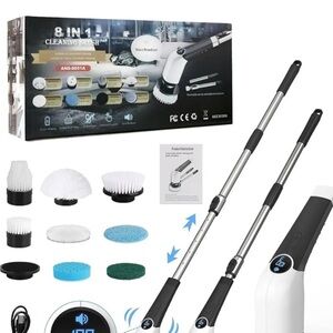 8-in-1 Electric Cleaning Brush with Multiple Heads - White & Black